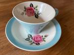 Pastel Blauw Kop Schotel Regout Sfynx Roze Roos gebloemd, Ophalen of Verzenden, Zo goed als nieuw, Overige stijlen, Kop(pen) en/of Schotel(s)