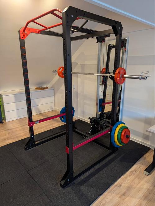 Power rack incl. Barbell, schijven & rubberen tegels, Sport en Fitness, Fitnessmaterialen, Zo goed als nieuw, Overige typen, Ophalen