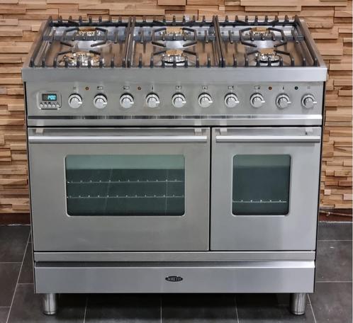 🔥Luxe Fornuis Boretti 90 cm RVS 6 pits GASOVEN 2 ovens, Witgoed en Apparatuur, Fornuizen, Zo goed als nieuw, Vrijstaand, Gas
