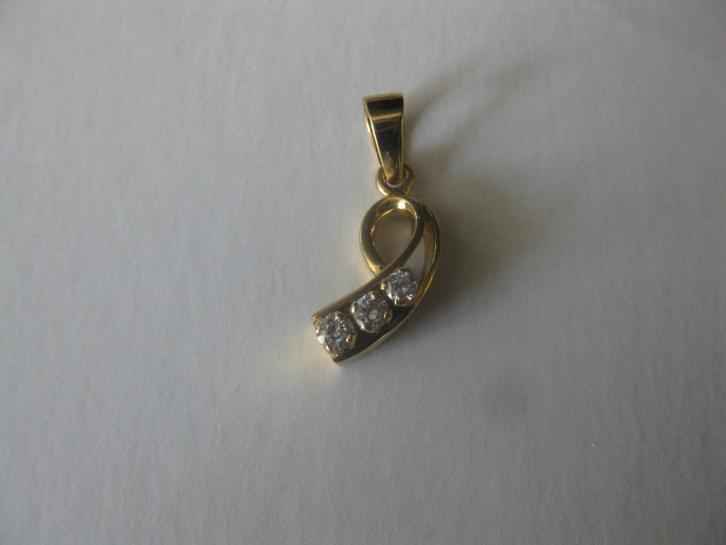 14 Karaat gouden hangertje met briljant geslepen zirkonia's, Sieraden, Tassen en Uiterlijk, Kettinghangers, Zo goed als nieuw