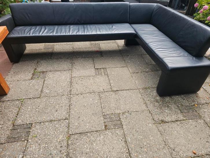 Eethoekbank van Zwart Leer – Zo Goed Als Nieuw!, Huis en Inrichting, Banken | Bankstellen, Zo goed als nieuw, Hoekbank, Leer, Ophalen