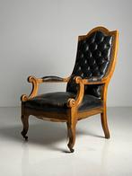 Franse stoel Fauteuil antiek zwart leder