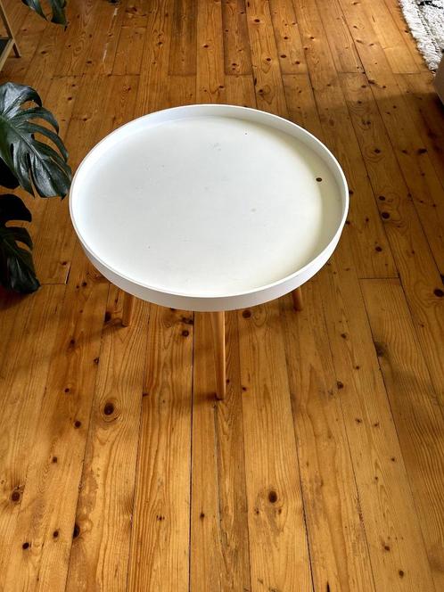 Bijzettafel wit/hout - Side table white/wooden, Huis en Inrichting, Tafels | Bijzettafels, Gebruikt, Rond, 45 tot 60 cm, Minder dan 55 cm