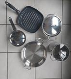 Pannenset BK en WMF, Huis en Inrichting, Keuken | Potten en Pannen, Ophalen, Zo goed als nieuw, Rvs, Pannenset