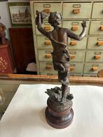 Antiek bronzen beeld 'La Chasse - Jongen met vogel., Ophalen of Verzenden