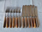 Antiek hoornen bestek 6 pers. voorgerecht messen + vorken, Ophalen of Verzenden