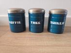 Prachtige antieke Petrol Blauwe bussenset koffie thee suiker, Ophalen of Verzenden