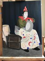 olieverfschilderij, Clown in concentratie, Antiek en Kunst, Kunst | Schilderijen | Klassiek, Ophalen of Verzenden