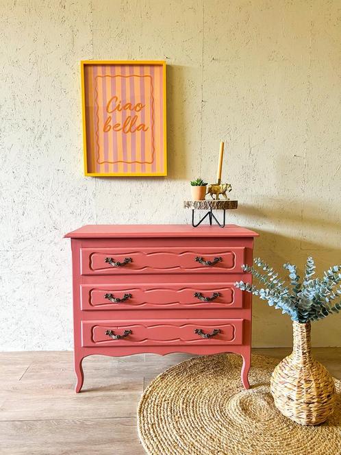 Franse ladekast sorbet roze, Huis en Inrichting, Kasten | Ladekasten, Zo goed als nieuw, Minder dan 100 cm, 50 tot 100 cm, 25 tot 50 cm