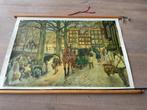 Oude Schoolplaat op linnen “Stadsleven”, Antiek en Kunst, Antiek | Schoolplaten, Ophalen, Natuur en Biologie