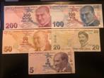 Turkije 5 x biljetten, Postzegels en Munten, Bankbiljetten | Europa | Niet-Eurobiljetten, Setje, Ophalen of Verzenden, Overige landen