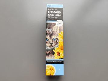 Ongeopend diamond paintingset: Poes/kat met gele bloemen beschikbaar voor biedingen
