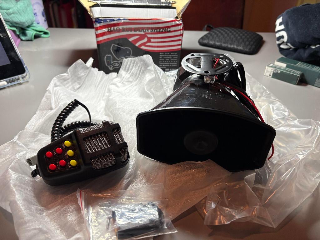 Autosirene claxon 7-geluiden handmicrofoonversterker 12V, Ophalen of Verzenden