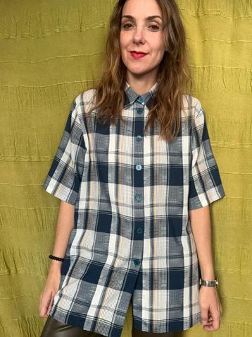Vintage blouse / shirt / overhemd - geruit - blauw / wit  beschikbaar voor biedingen