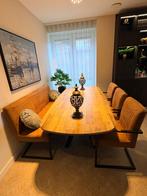 Eetkamerstoelen + bank 165 cm Pronto cognac, Huis en Inrichting, Stoelen, Ophalen, Overige kleuren, Drie, Zo goed als nieuw