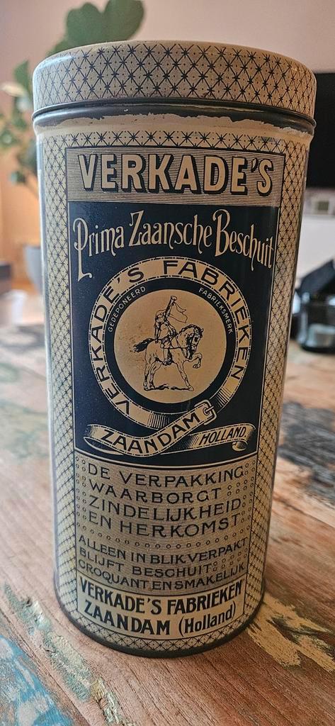Antieke Verkade Beschuitbus, Verzamelen, Blikken, Gebruikt, Beschuit, Verkade, Ophalen of Verzenden