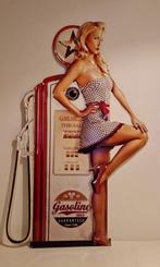 Metaal, wandbord, gas station, pin-up, rock & roll, Ophalen of Verzenden