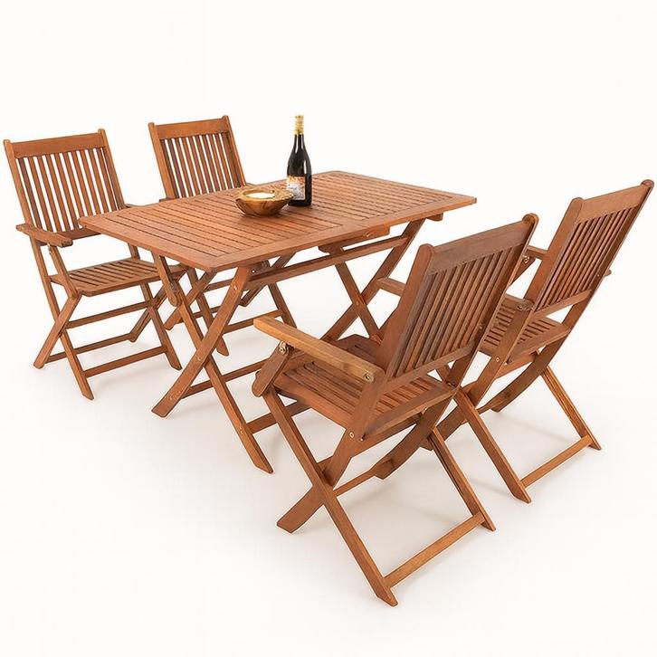 Tuinset Acaciahout 4 Stoelen + 1 Tafel, Tuin en Terras, Tuinsets en Loungesets, Nieuw, Tuinset, Hout, 4 zitplaatsen, Eettafel