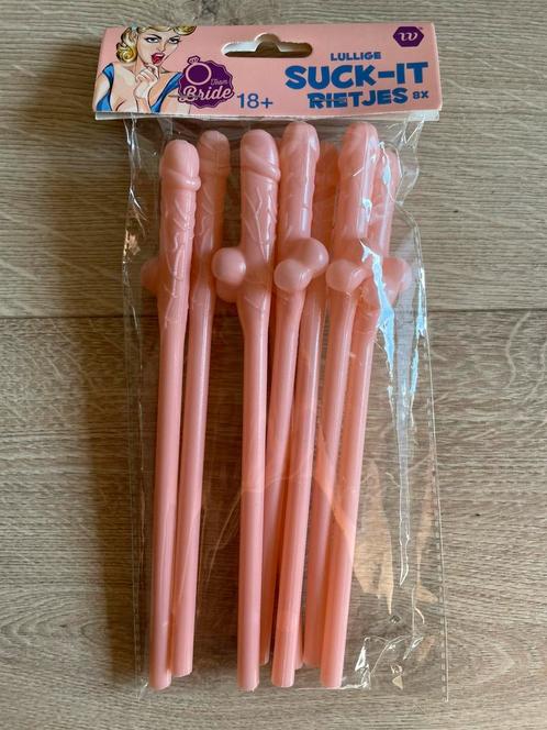 Nieuw in verpakking 8 stuks “lullige suck it” piemel rietjes, Hobby en Vrije tijd, Feestartikelen, Nieuw, Feestartikel, Ophalen of Verzenden