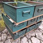 Drie keer drie vintage opbergbakken op wieltjes, Ophalen, Gebruikt