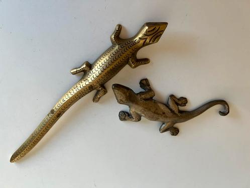 Vintage 2 Messing Salamander-Hagedis Hollywood Regency 50’s, Antiek en Kunst, Antiek | Koper en Brons, Koper, Ophalen of Verzenden