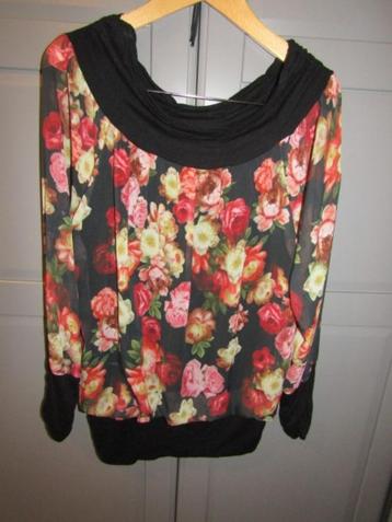 G634 Envy mt L-XL top blouson zwart rozen rood roze chiffon beschikbaar voor biedingen