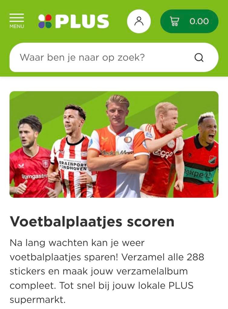 Voetbal plaatjes plus actie gezocht, Verzamelen, Supermarktacties, Plus, Ophalen of Verzenden