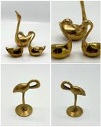 Vintage messing zwanen set (3 stuks) + flamingo – retro deco, Ophalen of Verzenden