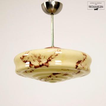 Antieke Vintage Art Deco Marmer glazen hanglamp plafondlamp