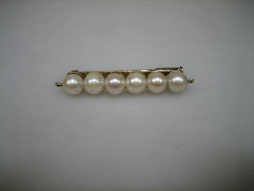 Gouden 18 karaat Parel broche met cultivé Parels uit ca. 193, Sieraden, Tassen en Uiterlijk, Antieke sieraden, Broche, Goud, Verzenden