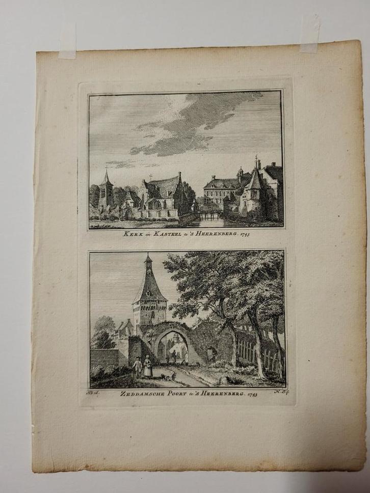 Oude prent 's Heerenberg 1743, Antiek en Kunst, Kunst | Etsen en Gravures, Ophalen of Verzenden