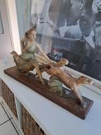 Artdeco jaagster met panters, Antiek en Kunst, Kunst | Beelden en Houtsnijwerken, Ophalen