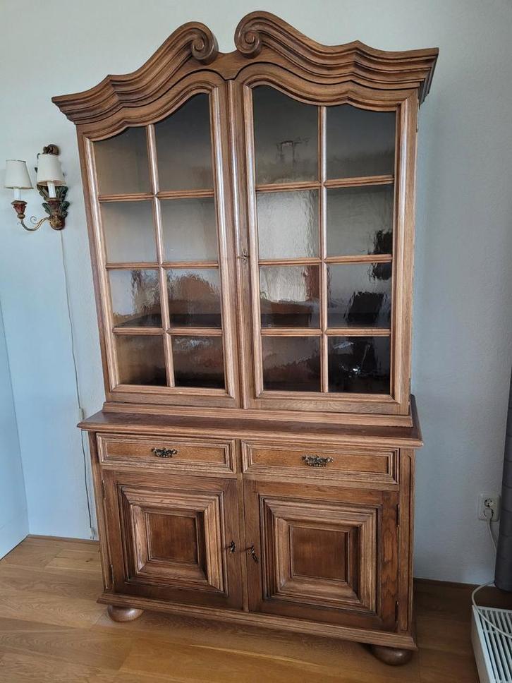Buffetkast hout, glazen deuren, Huis en Inrichting, Kasten | Buffetkasten, Gebruikt, 200 cm of meer, 25 tot 50 cm, Ophalen