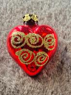 Vintage rode hartjes kerstbal, Ophalen of Verzenden
