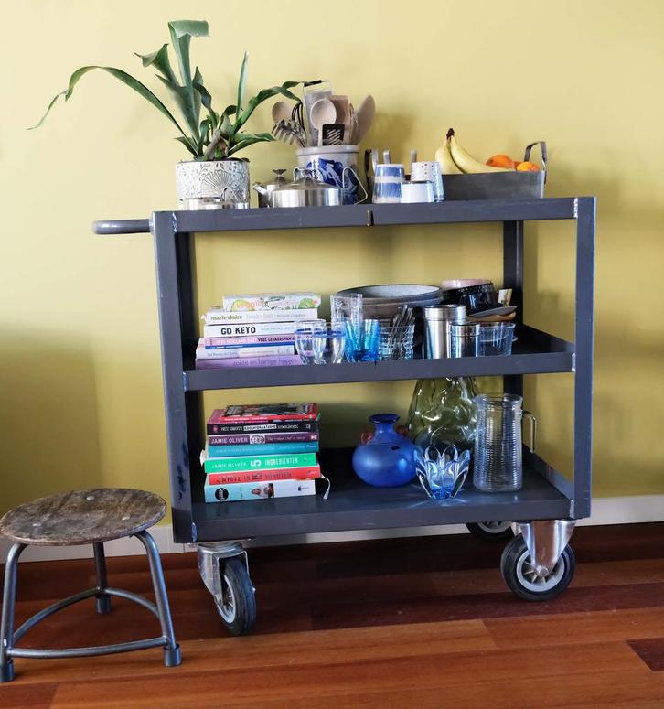 Stalen trolley wagen, Huis en Inrichting, Woonaccessoires | Overige, Gebruikt, Ophalen