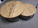 Eiken salontafel 2 stuks metaal onderstel zganieuw, Ophalen, 50 tot 100 cm, Rond, Nieuw