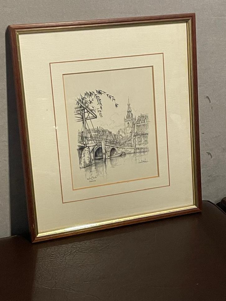 Anton Pieck tekening, genummerd, De Hoge Brug te Overschie, Antiek en Kunst, Kunst | Tekeningen en Foto's, Ophalen of Verzenden