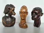 3st hardhouten beeldje Afrikaanse man vrouw buste hoofd 15cm, Ophalen of Verzenden