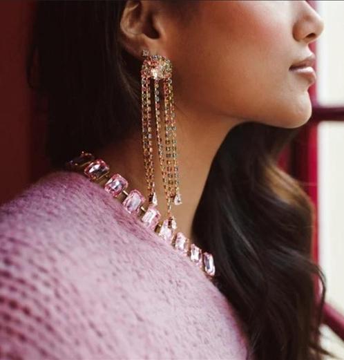 Statement Ketting Pink Sparkle Strass stenen Choker zilver, Sieraden, Tassen en Uiterlijk, Kettingen, Nieuw, Overige materialen