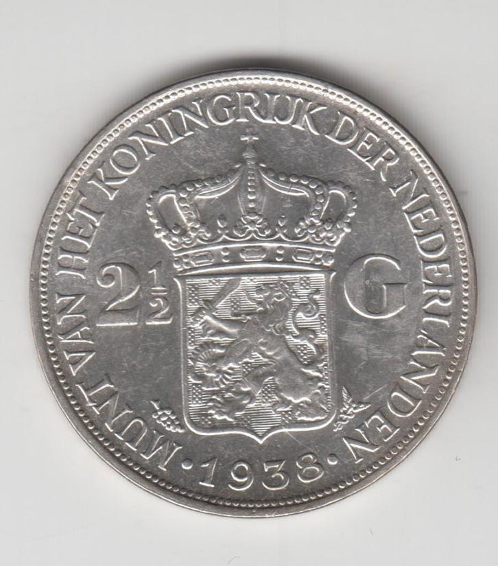 Zilveren rijksdaalder 1938, Postzegels en Munten, Munten | Nederland, Losse munt, 2½ gulden, Koningin Wilhelmina, Zilver, Verzenden