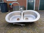 Dubbele spoelbak met kraan, Ophalen, Gebruikt, Rvs, Kraan