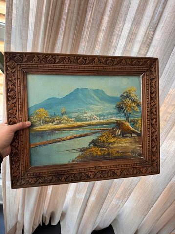 Vintage Indonesisch olieverfschilderij – jaren ’80 beschikbaar voor biedingen