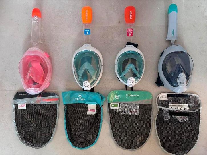 4 stuks Decathlon Snorkelmaskers Verschillende Maten, Watersport en Boten, Snorkelen, Gebruikt, Snorkelmasker, Ophalen of Verzenden