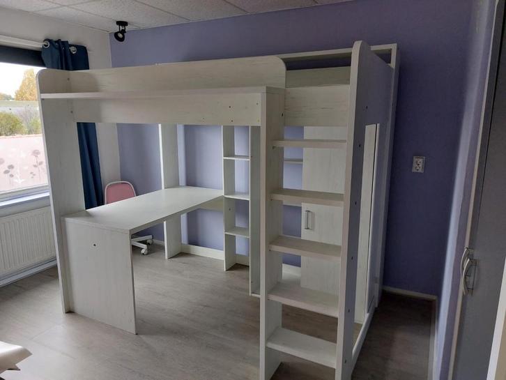 Hoogslaper met bureau en kast - 90x200, Kinderen en Baby's, Kinderkamer | Stapelbedden en Hoogslapers, Zo goed als nieuw, Hoogslaper