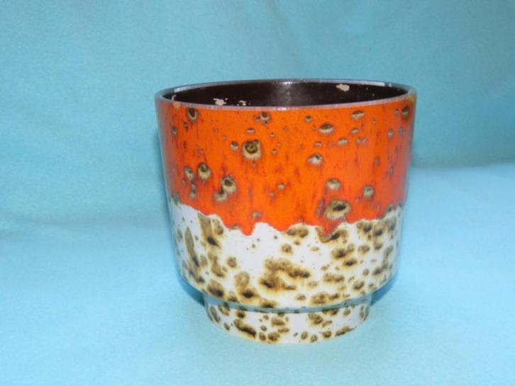 Vintage bloempot bruin oranje wit, waarschijnlijk Scheurich, Antiek en Kunst, Curiosa en Brocante, Ophalen of Verzenden