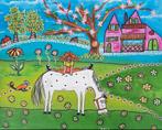 Schilderij Pippi Langkous met paard en aapje vrolijk acryl, Ophalen of Verzenden