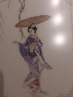 Borduurwerk Japanse dame Geisha *eureka*, Hobby en Vrije tijd, Borduren en Borduurmachines, Handborduren, Overige typen, Ophalen of Verzenden