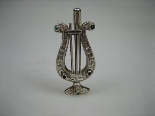 Antieke Zilver Harp Broche als Dasspeld met 5 kleine edelste, Antiek en Kunst, Antiek | Goud en Zilver, Zilver, Verzenden