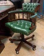Prachtige Chesterfield Bureaustoel Groen., Huis en Inrichting, Ophalen of Verzenden, Gebruikt, Groen, Bureaustoel