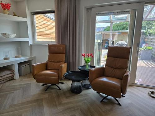 Relaxfauteuils electrisch draadloos cognac, Huis en Inrichting, Fauteuils, Zo goed als nieuw, Leer, 75 tot 100 cm, Ophalen